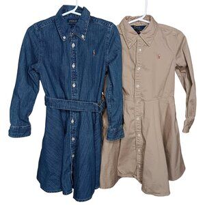 Lot Of 2 Polo Ralph Lauren Girls Shirtdress Denim Khaki Cotton 5